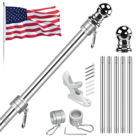 KEMNOLE American Flag 2.5x4 FT with Pole, American Flag Pole Kit for Outside Including 6FT Stainless Steel Flag Pole with 360°Rotating Flag Pole Rings, USA Flag with Embroidered Stars, Two-Position Flag Pole Holder