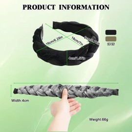 lafo Braided Headbands, Velvet Headband, Vintage Padded Headband, Headband Hair Band, Wide Black Hair Accessories for Women and Girls (Black, Average Size)