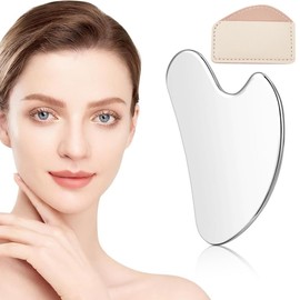 Gua Sha Stainless Steel Heart Shape Gua Sha Massage Tool, Gua Sha Stone Face Tool, Metal Lymphatic Drainage Massage Scraper for Slimmer Face and Contouring