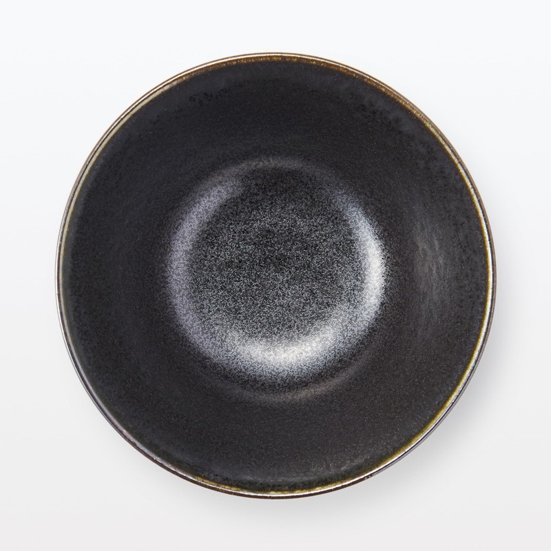 Mu-in Ryohin Mino-yaki Rice Bowl, Black Glaze, Approx. Diameter 12.7