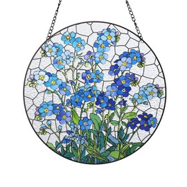 Forget Me Not Flower Stained Glass SunCatcher Window Hanging Sun Catchers Home Decor Gift for Flower Lover, Birthday Gifts for Lover, Friend, Family, Teacher 6.3inch