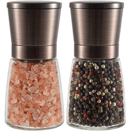 Vzaahu Salt and Pepper Grinders 2 Set with Ceramic Core Cinnamon,Adjustable Coarseness,Color Copper,Portable,Refillable Spice Mills,Home Kitchen Birthday,Housewarming Gifts