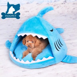 Elisanliving Shark Dog Cat Pet Canopy Teepee Tent House Bed Kennel With Matching Pad - Blue Shark
