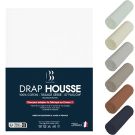 Baptiste Blanc Fitted Sheet, 160 x 200 cm, Fitted Sheet, 40 cm Fitted Sheet, 100% Cotton, White, 4 Corners, Stretchy, Breathable and Soft, Specially Designed for Thick Mattresses