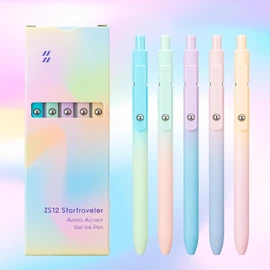 erofa Zennyth Gel Pens, Quick Dry Ink Black Refill Fine Point Premium Rollerball Pen Retractable Rainbow Style Pack of 5