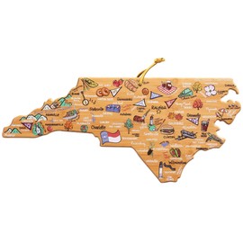 Totally Bamboo North Carolina State Shaped Cutting Board and Charcuterie Serving Platter with Artwork by Fish Kiss, Includes Hang Tie for Wall Display