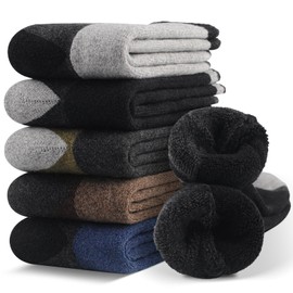 SIMIYA 5 Pair Merino Wool Socks Men Warm Thick Thermal Socks Hiking Socks for Cold Winter Outdoor Walking Running Skiing