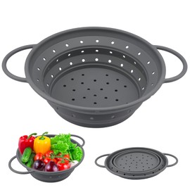 Silikon Sieb Faltbar,21.5 cm Faltbares Sieb Grau BPA-frei,Salatschleuder Faltbar Platzsparend, Nudelsieb Faltbar Leicht zu Reinigen, Spülmaschinenfest,Faltbares Spülensieb für Kochen & Abtropfen