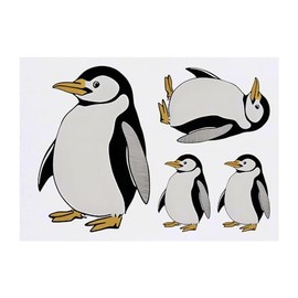 4 x 'Rotund Penguin' Temporary Tattoos - Water Resistant, Skin-Safe, Non-Toxic Transfers, Mixed Sizes (TO00067698)