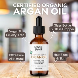 Organic Argan Oil | 100% Pure, Cold-Pressed, Unrefined | USDA Certified Organic | Amber Glass Bottle with Glass Dropper | For Hair, Face & Skin - 1 Fl Oz