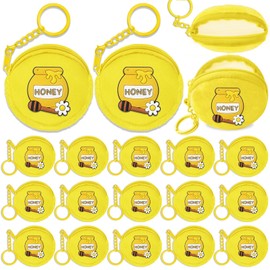 Elecrainbow 15 Pack Honey Pot Mini Coin Purses with Keyring for Bumble Bee Baby to Bee Baby Shower Gender Reveal Party Supplies,Yellow