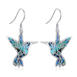 Hummingbird Earrings Sterling Silver Hummingbird Abalone Shell Dangle Earrings Hummingbird Jewelry for Women