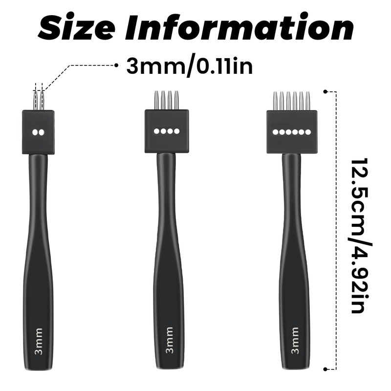 Leather Hole Punch, Black Hole Punch Tool 3mm 2/4/6 Lacing