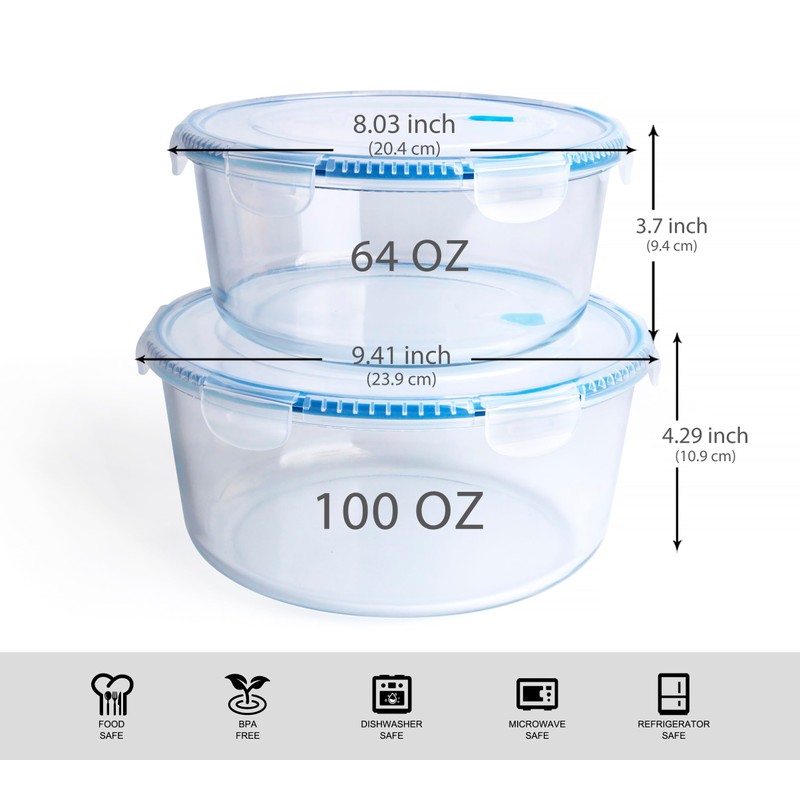 HUSANMP Large Borosilicate Tempered Glass Food Storage Containers with BPA-Free