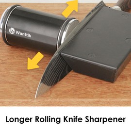 WANTTIK Rolling Knife Sharpener Kit, 4-in-1 w/Leather Strop & 4 Angles (15°/18°/20°/22°), Professional Sharpener for Kitchen/Hunting/Outdoor Knives, Great Gift