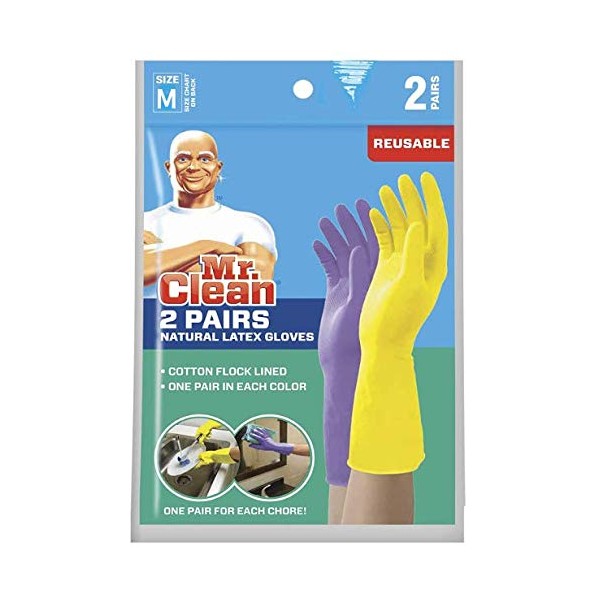 Mr. Clean Mr. Clean Medium Reusable Latex Gloves, 2 Color, 2 Piar, 2 Count