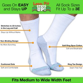 Loose Fit Stays Up Men's and Women's Casual Crew Socks (Pack of 3) Made in USA Cushioned Sole (Medium, Navy)