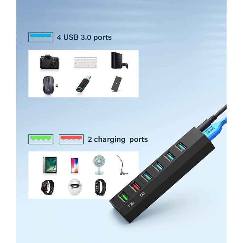 USB Hub 3.0 with Power Supply, Vansuny USB Hub Active