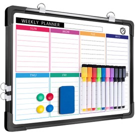 ARCOBIS Small Weekly Dry Erase Board for Wall, 12" x 16" Magnetic Calendar Whiteboard, Hanging Double-Sided White Board for Planning, Memo, to Do List, School, Home, Office, Black Frame