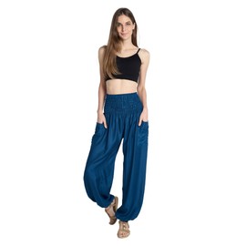 Tranquil Threads High-Waisted Boho Harem Yoga Pants for Women S Egyptian Blue