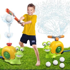 Water Sprinkler Baseball Toy for Kids Outdoor Water Toys, 2 in 1 Snail Outdoor Play Toys with 2 Sprinkler Heads,VIINKEN 360° Roating Spray Water Baseball for Boys Girls(L, Extended Baseball Bat)