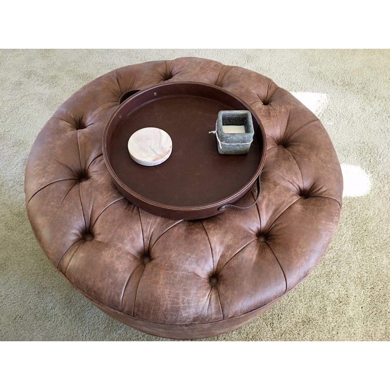 HofferRuffer Top Nocth PU Leather Round Serving Tray, Decorative Serving