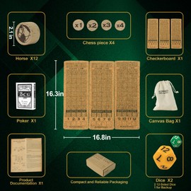 Portable Horse Race Board Game, Travel Dice Game with Cork Board, 12 Horses, Poker, Canvas Bag, Fair Horse Racing Game, Easy Carry, Parties, Family Nights, Travel, Outdoors, Edyfico GSM101