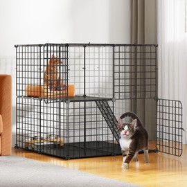 YITAHOME 2-Tier Cat Cage Indoor Outdoor: 28" L x 28" W x 28" H DIY Cat Enclosures Kitten Cage Pet Playpen Metal Kennel for 1-2 Cats Small Animals Ferret Kitty Squirrel