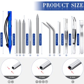 14 Pieces Paracord Tools Needles Paracord FID Set Stitching Set Stainless Steel Lacing Needles Smoothing Tool Knotter with Marlin Spike for Work Leather Weaving(Blue)