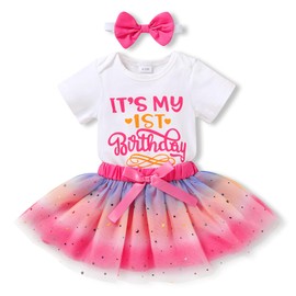 YOUNGER TREE Newborn Baby Girls My 1st Birthday Dress Infant Shiny Printed Sequin Bowknot Tutu Princess Dress (Star glitter gradient tutu, 12-18 Months)…