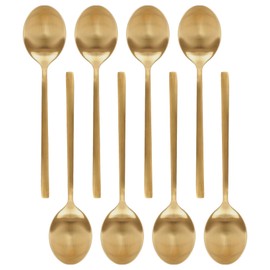 Argon Tableware Stainless Steel Dessert Spoons - 20cm - Gold - 8X Dining Table Spoon High Polished Soup Spoons 8-Piece Dinner Spoons Cutlery Set
