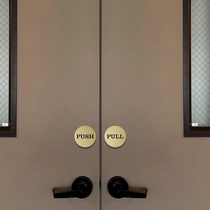 2" Round Push Pull Door Signs (Brushed Silver) - 2