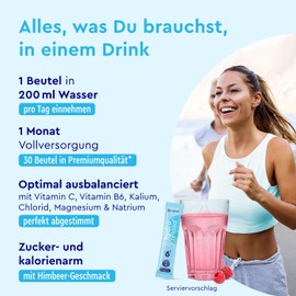 Hydro Reload* Elektrolyt Pulver für Flüssigkeitshaushalt - 30 Beutel - Kalium & Magnesium für Elektrolytgleichgewicht - Isotonisch & Zuckerarm - Mit Himbeergeschmack
