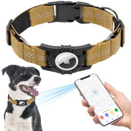 Seyezo Airtag Dog Collar, Upgraded Reflective Airtag Dog Collar Holder, Heavy Duty Pet Collar with Airtag Holder, Adjustable Nylon Puppy Collars for Small Medium Large Dogs(S(12.6’’-14.5’’), Yellow)