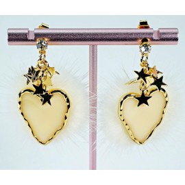 Unbranded Gold Heart Earrings White Faux Fur Pom Pom Stars Valentines Day Gifts for Her