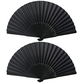 Pack of 2 Foldable Fans, Black Folding Fans, Hand Fans, Black Pocket Fans, Fecher Summer Chinese Fan, Folding Hand Fan, Folding Fan, Chinese Cloth Fabric Fan for Dance, Wedding, Party, Wall Decoration