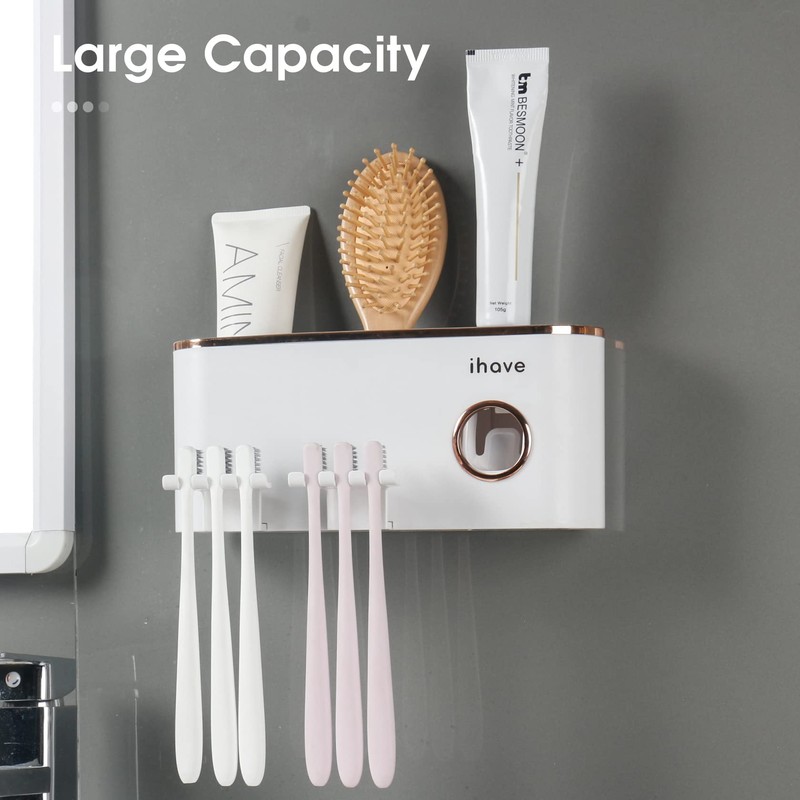 iHave Toothbrush Holders Bathroom Decor with Toothpaste Dispenser, 2 Cups