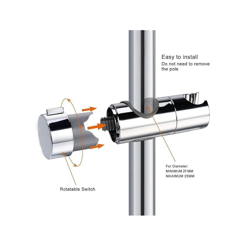 Universal 18-25MM O.D. Hand Shower Rail Head Slider Clamp Holder,