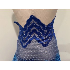 wowfabric4less123 Blue Turquoise Gold Embroidery Rhinestone Lace Fabric 50” Width Sold By The Yard