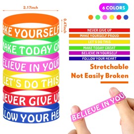 Lenwen 180 Pcs Motivational Quote Rubber Bracelets for Kids, Back to School Gifts Positive Sayings Accents Inspirational Silicone Bracelets for Classroom Students Birthday Party Favors