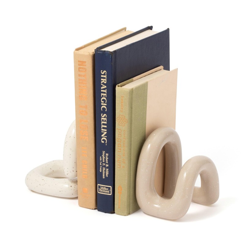 Francfranc Bi-Color Ceramic Bookends, Set of 2, Beige
