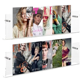 JOTNGDJBN 2-Pack Acrylic Magazine Holder - 24 Inch Clear Wall Mounted Floating Bookshelf for Brochures, Records & Books, Modern Storage Rack for Office, Living Room, Waiting Room (Clear, 24 Inch)