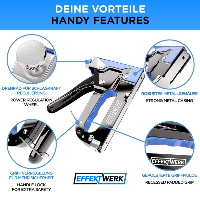 E•Werk - 5-in-1 Staple Gun Set - Heavy-Duty Stapler w/