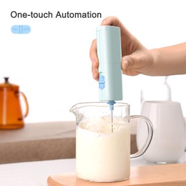 ELMWAY Handheld Milk Frother for Coffee, Battery-Operated Electric Whisk Drink Mixer for Latte, Matcha, Cappuccino & Protein Powder, Light Blue(2 AA Batteries Not Included)