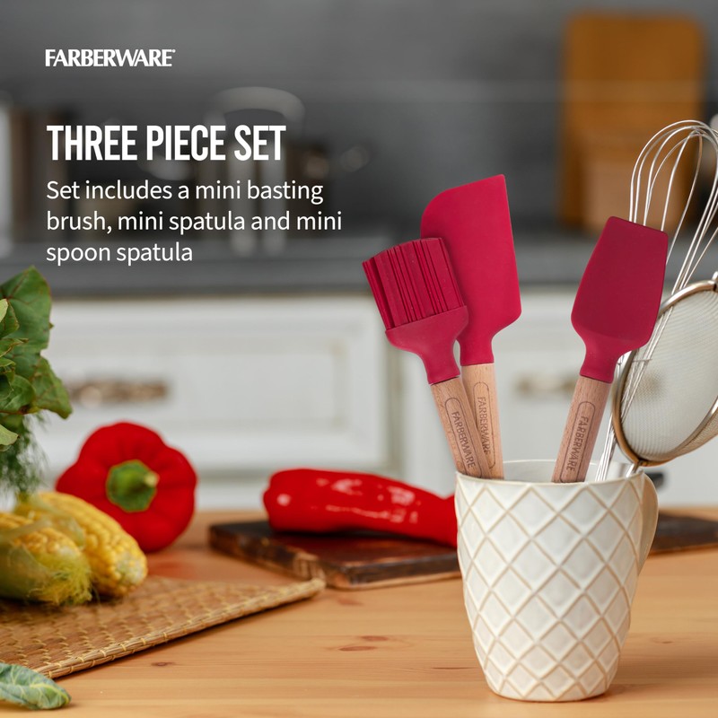 Farberware Mini Wood Baking Set, Includes a Mini Basting Brush,