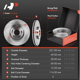 A-Premium 13.31 in (338.20 mm) Front Vented Disc Brake Rotors + Ceramic Pads Kit Compatible with Select Hyundai Models - Santa Fe 2013-2016, Santa Fe XL 2015-2016, 6-PC Set