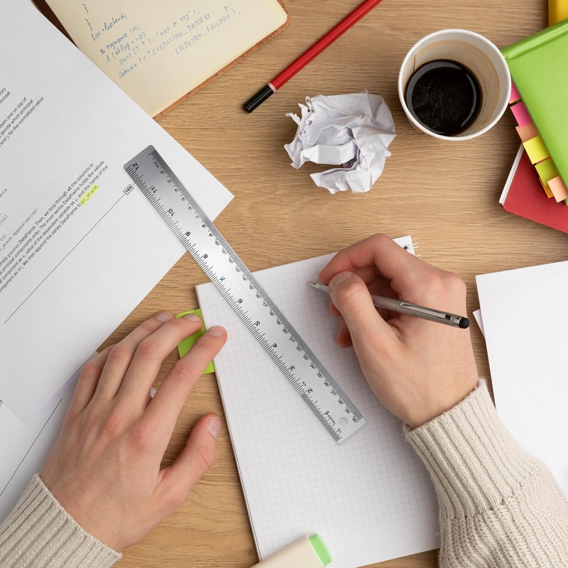 12 Inch Metal Ruler Cork Backed, Stainless Steel Metal Ruler