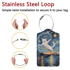 2 Pack Luggage Tags for Suitcases, Travel ID Tags with Privacy Cover, Stainless Steel Loops & Address Card – Cruise Essentials for Women Men Kids Boys Girls, Backpacks & Bags Starry Sky Cats