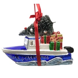 December Diamonds 79-05228 Blown Glass Christmas Boat Ornament with a Tree 6 Inches