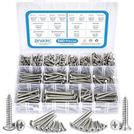 560Pcs 304 Stainless Steel Self Tapping Screws Assortment Set, M3/M4/M5/M6 Flat Head & Round Head Self Tapping Screws Assortment Set, Phillips Drive Wood Screw Assortment Kit (Silver)